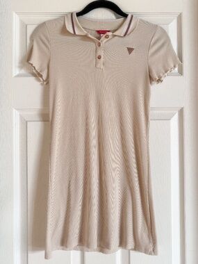 Guess Girls Ribbed Polo Dress Cream Size 12 \ Fits Women’s XXS XS